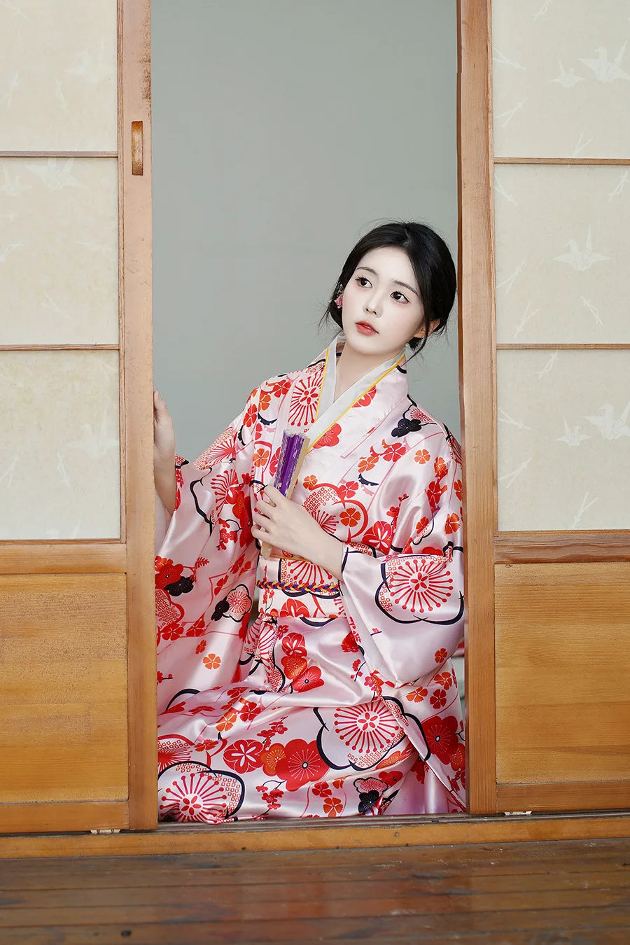 Yukata d’été pour femme de couleur rose douce