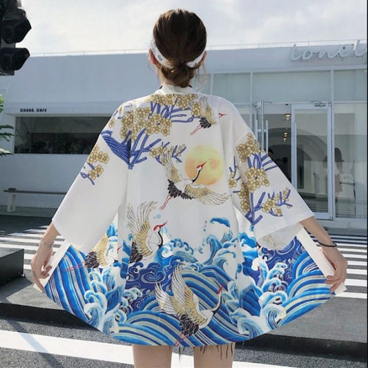 Haori Cigogne et Vague Kanagawa