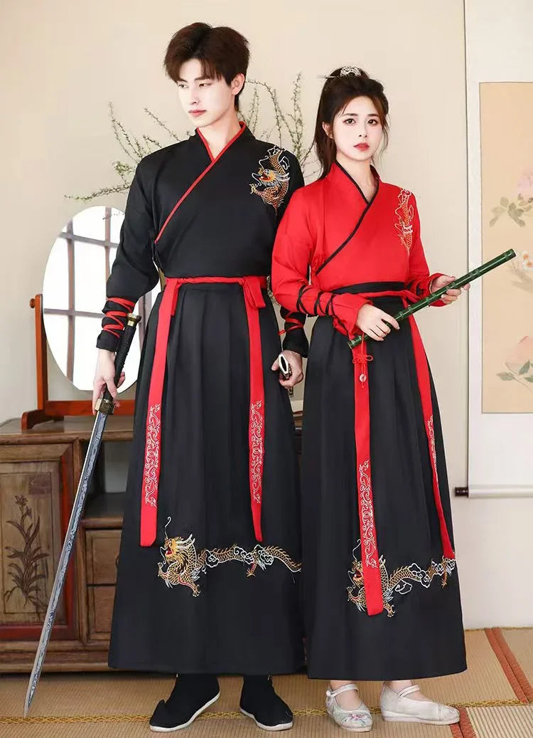 Ensemble hanfu deux pièces noir dragon or