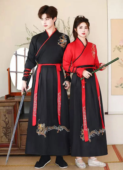 Ensemble hanfu deux pièces noir dragon or