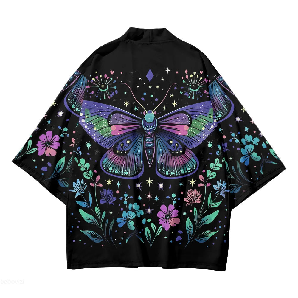 Haori japonais aux couleurs vives avec papillon graffiti multicolore