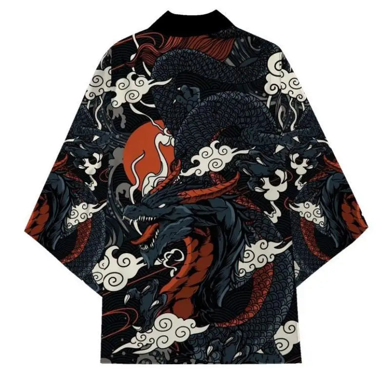 haori noir à dragon noir style japonais