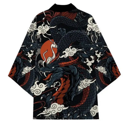 haori noir à dragon noir style japonais