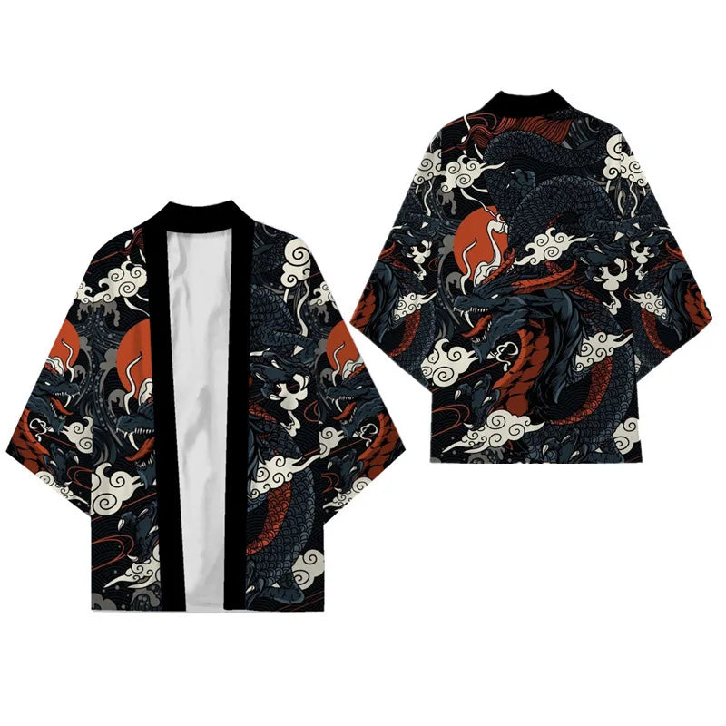 kimono streetwear japonais noir unisexe