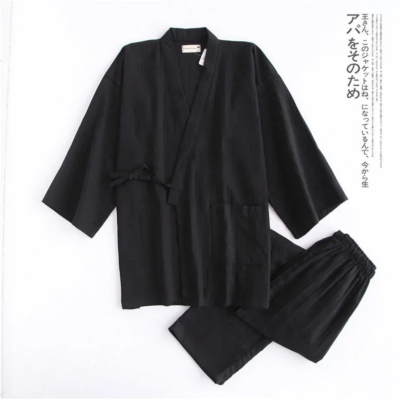 Jinbei japonais homme noir traditionnel en coton KittyMono