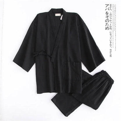 Jinbei japonais homme noir traditionnel en coton KittyMono