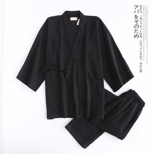 Jinbei japonais homme noir traditionnel en coton KittyMono