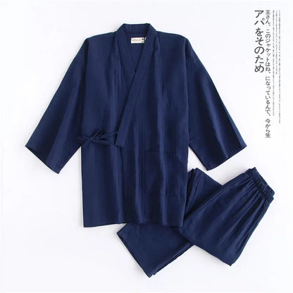 Pyjama japonais traditionnel pour homme en coton bleu marine