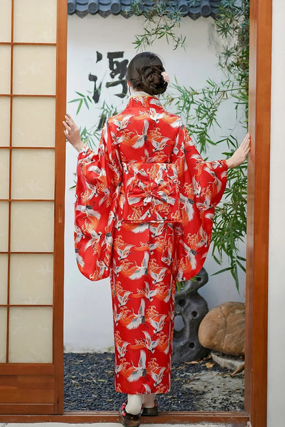 Yukata léger en polyester rouge pour femme